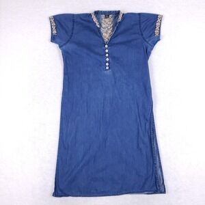 Unbranded Boho Floral Embroidered Denim Kaftan Dress 3XL Blue